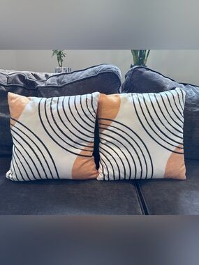Society6 Cream, Black & Gold Concentric Arc Accent Pillow Pair